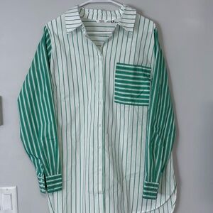 Penningtons White and Green Striped Shirt